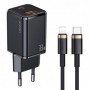 Incarcator Priza 1xUSB-C GaN 33W, 1xUSB-A QC3.0 + Cablu Lightning 1.2m - USAMS (USKTZ01) - Black