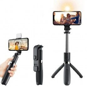 Selfie Stick cu Telecomanda si Lumina LED, 84cm - Techsuit (K13) - Negru