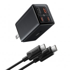 Incarcator US 2x USB, 2x Type-C, 65W + Cablu Type-C, 100W, 20V, 5A, 1m - Baseus GaN6 Pro (P10162702113-00) - Negru