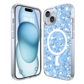 Husa pentru iPhone 15 Plus - Techsuit Luxury Glitter MagSafe - Deep Albastra